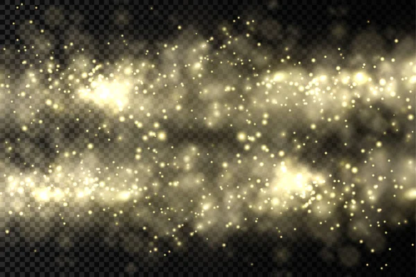 Espumante dourado partículas de poeira mágica bokeh luz. — Vetor de Stock