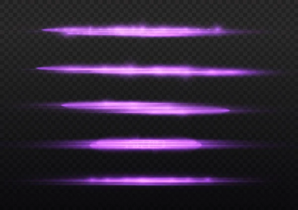 Lila lysande linje, violetta horisontella ljusstrålar — Stock vektor