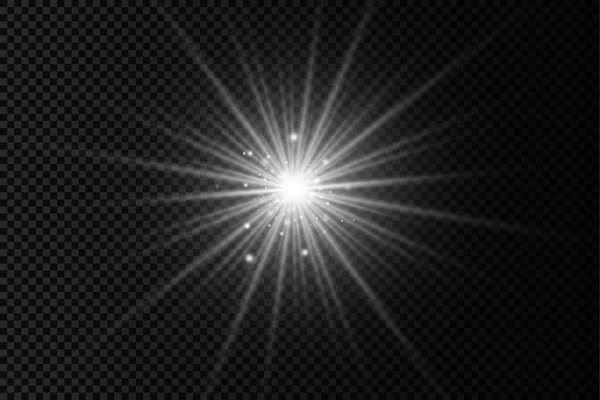 Resplandor estrella de luz brillante, rayos de sol blancos, sol. — Vector de stock