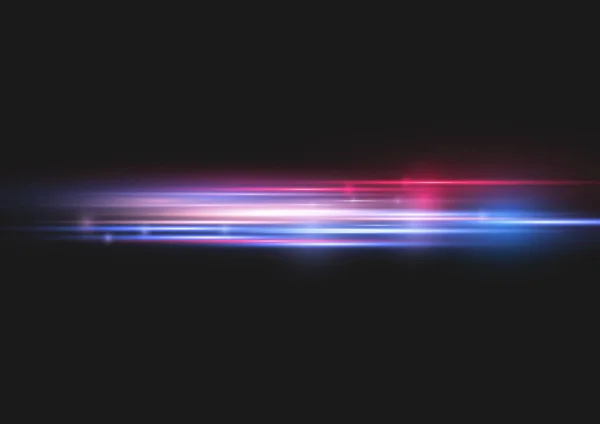 Línea de policía de movimiento azul rojo, rayos de luz horizontales — Vector de stock