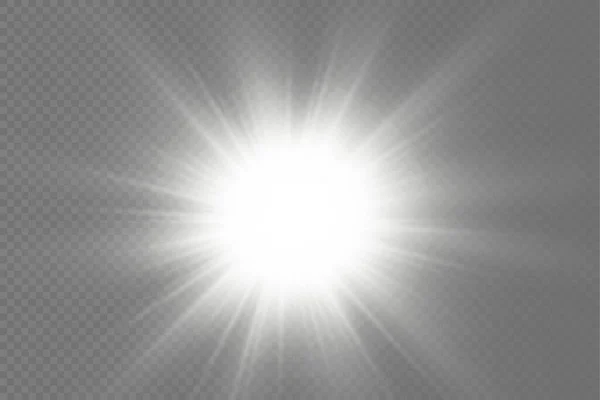 Resplandor estrella de luz brillante, rayos de sol blancos, sol. — Vector de stock
