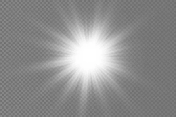 Светящаяся яркая звезда, белые солнечные лучи, солнечный свет. — стоковый вектор