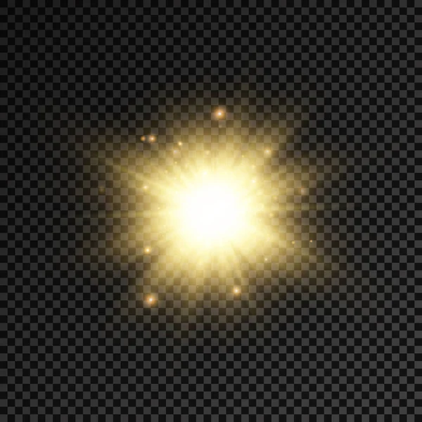 Λαμπερό λαμπερό φως αστέρι, κίτρινες ακτίνες του ήλιου, ηλιοφάνεια. — Διανυσματικό Αρχείο