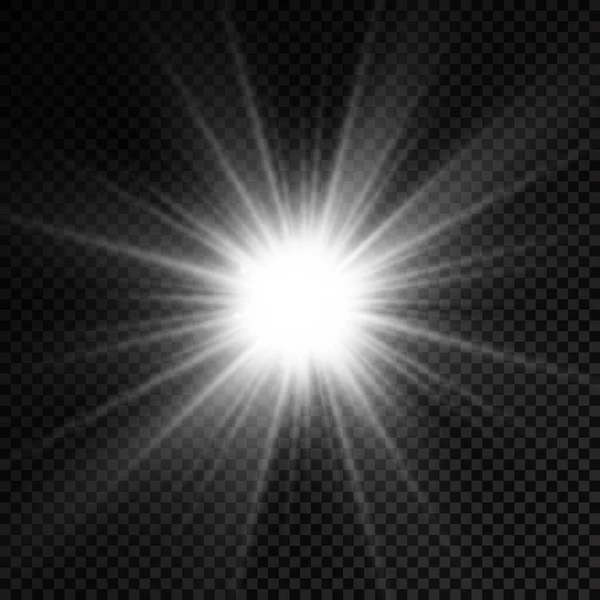 Resplandor estrella de luz brillante, rayos de sol blancos, sol. — Archivo Imágenes Vectoriales