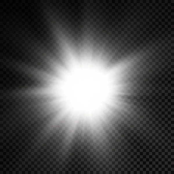 Resplandor estrella de luz brillante, rayos de sol blancos, sol. — Archivo Imágenes Vectoriales