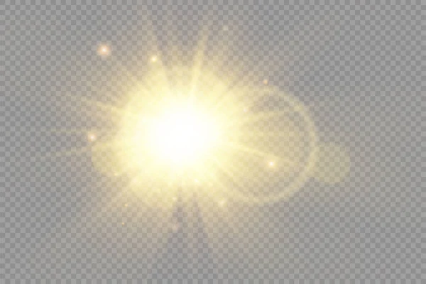Brilho estrela de luz brilhante, raios de sol amarelos, bokeh. —  Vetores de Stock
