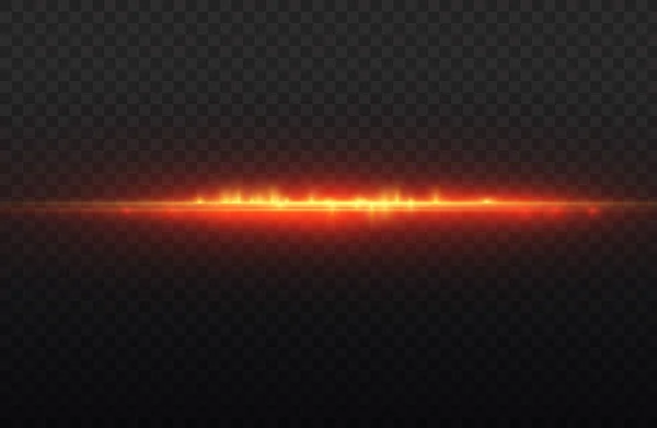 Sinar cahaya horisontal, garis horisontal merah kilat - Stok Vektor
