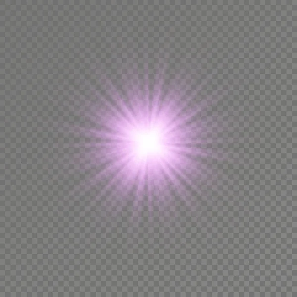 Светящаяся яркая звезда, фиолетовые солнечные лучи, солнечный свет. — стоковый вектор
