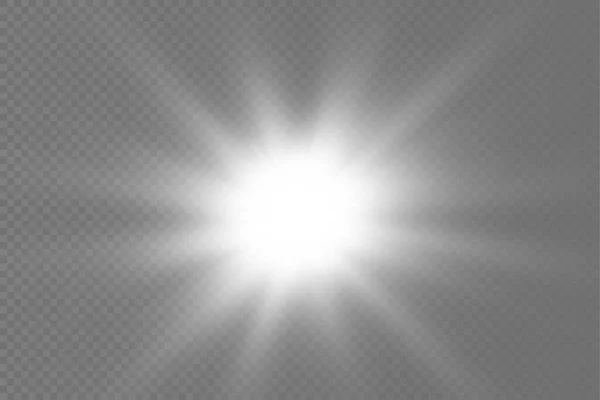 Resplandor estrella de luz brillante, rayos de sol blancos, sol. — Vector de stock