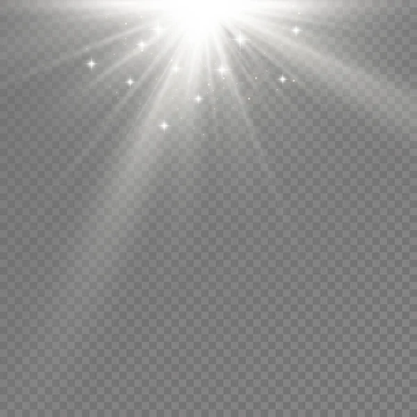 明るい爆発 光と魔法の輝きの光線でフレア効果 太陽光線 白いビーム効果 輝きの光でぼかす フロントサンレンズフラッシュ ベクトルイラスト Eps — ストックベクタ