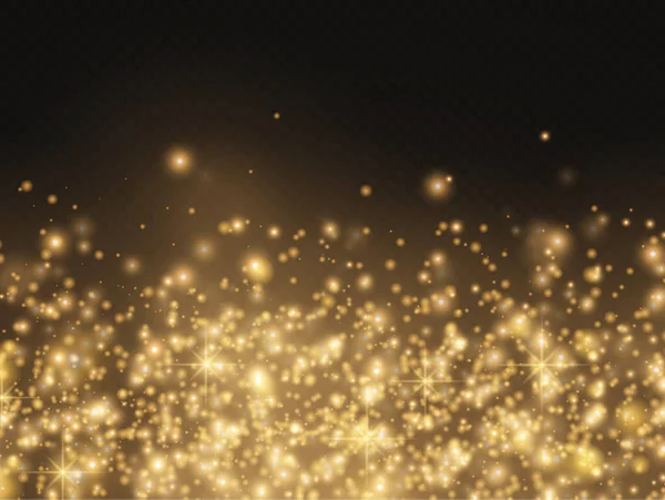 Искрящаяся Золотая Волшебная Пыль Частицы Прозрачном Фоне Блеск Блеск Огней — стоковый вектор