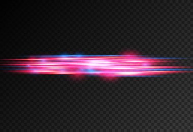 Güzel bir parıltı ve kıvılcım. Kırmızı ve mavi özel efekt. Lazer ışınları, yatay ışık ışınları. Parçacık hareketi etkisi. Hızlı çizgilerin büyüsü. Parlak, soyut, parıldayan polis çizgisi. Vektör.