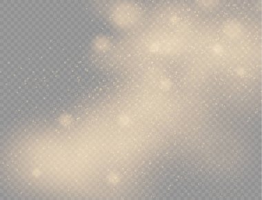 Şeffaf arkaplanda ışıldayan altın sihirli toz tanecikleri, parlak ışıklar, sarı toz kıvılcımları ve yıldızların parlaklığı özel ışık, Noel ışıltısı etkisi, vektör illüstrasyonu.