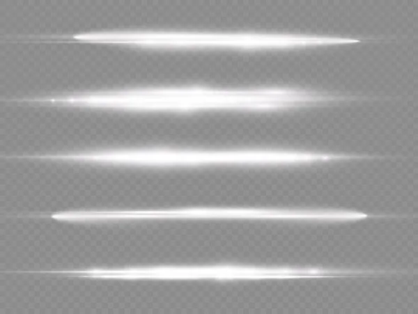 Raios Luz Horizontais Flash Branco Horizontal Lente Flares Pacote Feixes — Vetor de Stock