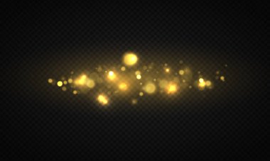Işık soyut parlayan bokeh ışıkları. Parlayan yıldız, güneş parçacıkları ve ışıldayan merceğin şeffaf arkaplan üzerindeki etkisi. Parlak sihirli toz parçacıkları. Noel konsepti. 