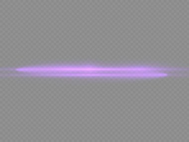 Yatay ışık ışınları, parlak mor yatay lensler, lazer ışınları, şeffaf arkaplanda parlak menekşe çizgileri, güzel ışık parlamaları, parlak parlaklıklar, vektör illüstrasyonu, 10 birim..