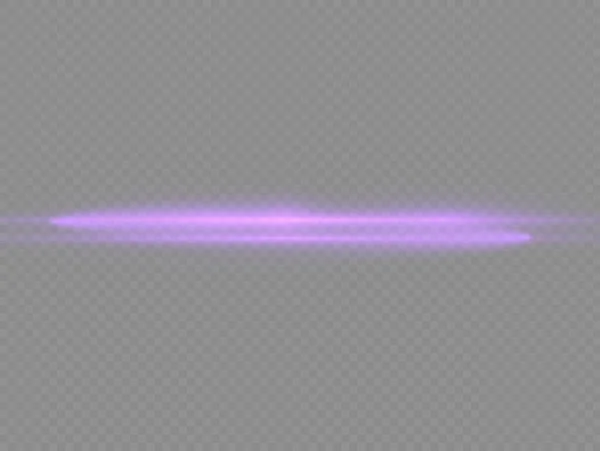 水平光線 フラッシュ紫水平レンズフレアパック レーザービーム 透明背景のグローバイオレットライン 美しいライトフレア 明るいグレア ベクトルイラスト Eps — ストックベクタ