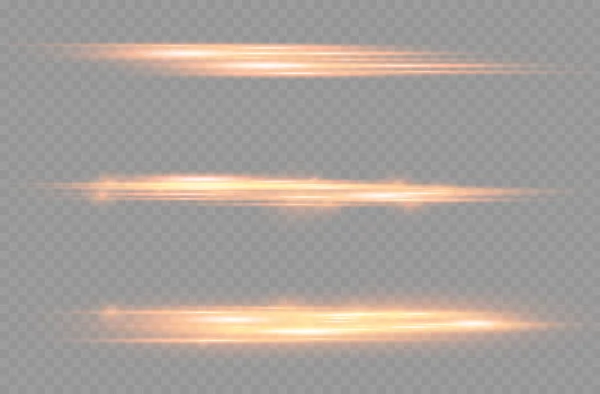 Horizontale Lichtstralen Flits Oranje Horizontale Lens Flares Pack Laserstralen Gloed — Stockvector