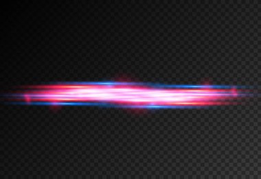 Güzel bir parıltı ve kıvılcım. Kırmızı ve mavi özel efekt. Lazer ışınları, yatay ışık ışınları. Parçacık hareketi etkisi. Hızlı çizgilerin büyüsü. Parlak, soyut, parıldayan polis çizgisi. Vektör.