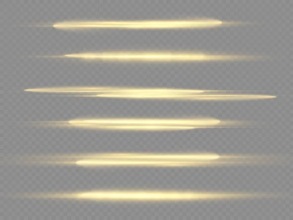 Rayons Lumière Horizontaux Paquet Fusées Éclairantes Horizontales Jaune Éclair Faisceaux — Image vectorielle