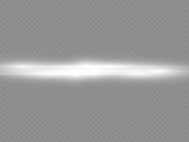 Yatay ışık ışınları, flaş beyaz ışık parlamaları, lazer ışınları, şeffaf arkaplanda parlak beyaz çizgi, güzel ışık parlamaları, parlak parlaklıklar, vektör illüstrasyonu,.