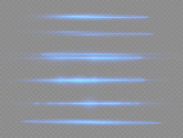 Horizontale Lichtstrahlen Blitz Blaue Horizontale Linsenfackeln Packung Laserstrahlen Glühlinie Auf — Stockvektor