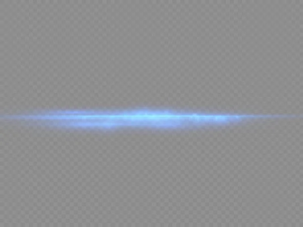 水平光線 フラッシュブルー水平レンズフレアパック レーザービーム 透明背景の輝線 美しい光フレア 明るいグレア ベクトルイラスト Eps — ストックベクタ