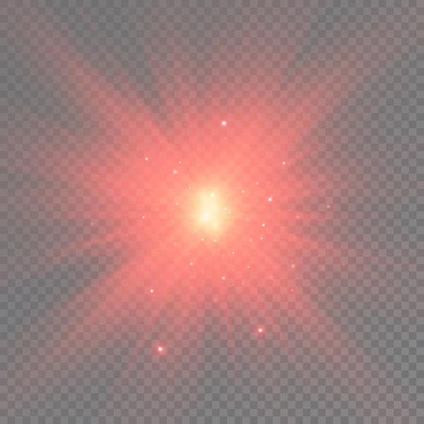 这颗恒星闪烁着灿烂的光芒 明亮的光芒 透明的背景上闪烁着红色的光芒 太阳光 光的效果 光芒的耀斑 矢量图解 — 图库矢量图片
