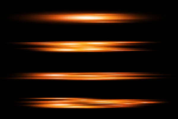Lumina Orizontală Raze Flash Portocaliu Orizontal Lentile Flares Pachet Grinzi — Vector de stoc