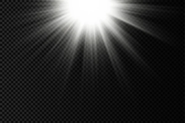 明るい爆発 光と魔法の輝きの光線でフレア効果 太陽光線 白いビーム効果 輝きの光でぼかす フロントサンレンズフラッシュ ベクトルイラスト Eps — ストックベクタ