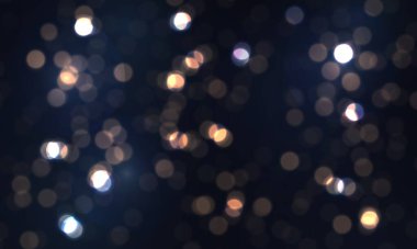 Renkli ışıklar saçan şenlikli mavi bir arka plan. Parlayan parçacıklarla parıldıyor. Renkli parıltı. Projeniz için sihirli toz uçuyor.