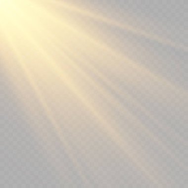 Parlak patlamalı güneş ışığı, ışık ve sihirli parıltı ışınları, güneş ışınları, sarı ışık efekti, aydınlık ışığında bulanıklık, ön güneş merceği flaşı, illüstrasyon.