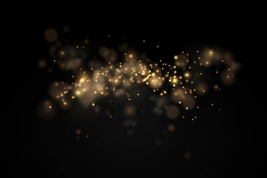 Işık soyut parlayan bokeh ışıkları. Parlayan yıldız, güneş parçacıkları ve siyah zemin üzerinde parlayan mercek etkisi olan kıvılcımlar. Parlak sihirli toz parçacıkları. Noel konsepti. 