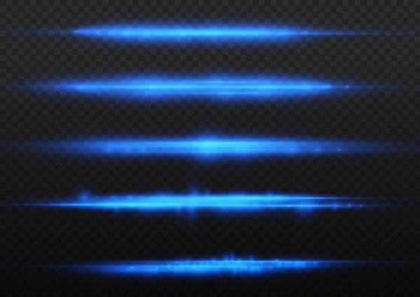 Rayos Luz Horizontales Flash Azul Paquete Bengalas Lentes Horizontales Rayos — Vector de stock