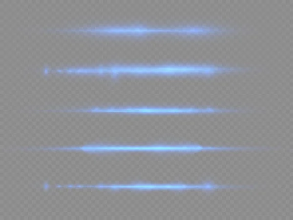 Horizontale Lichtstrahlen Blitz Blaue Horizontale Linsenfackeln Packung Laserstrahlen Glühlinie Auf — Stockvektor