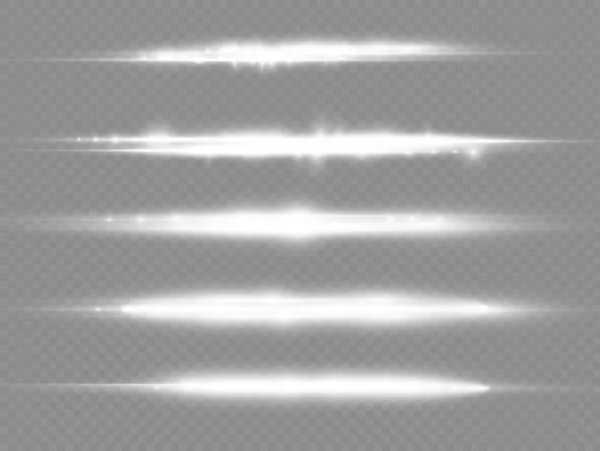Yatay Işık Işınları Flaş Beyaz Işık Parlamaları Lazer Işınları Şeffaf — Stok Vektör