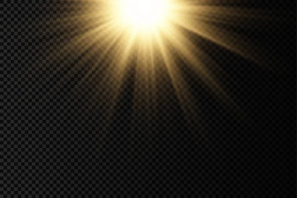 具有明亮爆炸的太阳光 带有光芒和魔法光芒的耀斑效果 太阳光 黄色光束效果 光芒中的模糊 前太阳透镜闪光 矢量图解 脑10 — 图库矢量图片