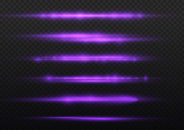 Горизонтальні Світлові Промені Спалах Фіолетової Горизонтальної Лінзи Спалахує Пакет Лазерні — стоковий вектор