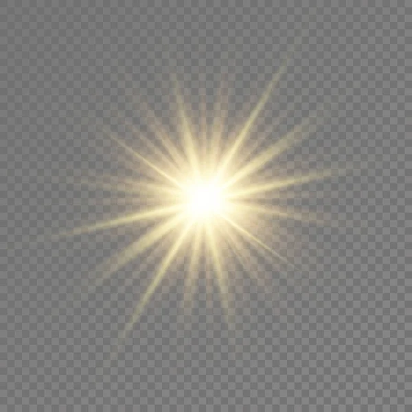 Ster Barstte Van Schittering Gloeiende Heldere Ster Geel Gloeiend Licht — Stockvector