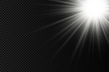 Parlak patlamalı güneş ışığı, ışık ve sihirli parıltı ışınlarıyla parlama etkisi, güneş ışınları, beyaz ışın etkisi, aydınlık ışığında bulanıklık, ön lens flaşı, vektör illüstrasyonu, 10.