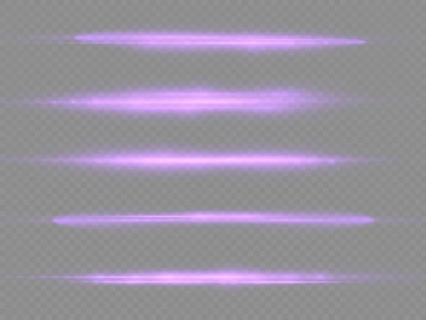 Rayons Lumière Horizontaux Flash Violet Paquet Fusées Éclairantes Horizontales Faisceaux — Image vectorielle