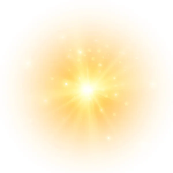 Жёлтое Солнце Вспышка Мягкое Свечение Отходящих Лучей Звезда Сверкала Блестками — стоковый вектор