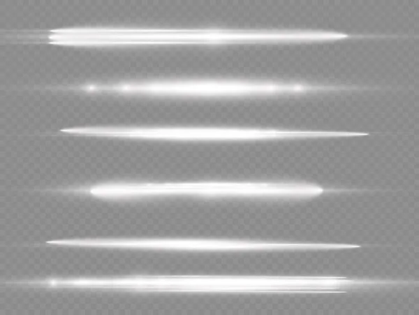 Οριζόντιες Ακτίνες Φωτός Φλας Λευκό Οριζόντιο Φακό Φωτοβολίδες Πακέτο Ακτίνες — Διανυσματικό Αρχείο