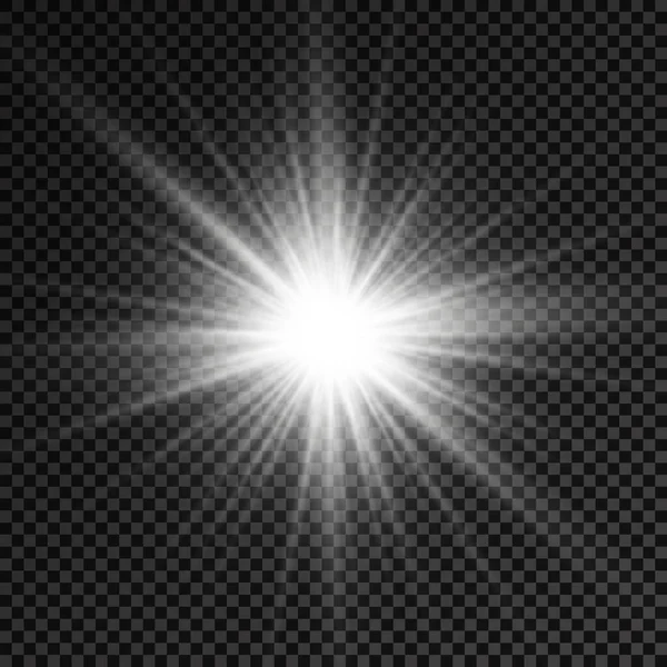 Set Luce Incandescente Bianca Scoppiata Uno Sfondo Trasparente Stelle Luminose — Vettoriale Stock