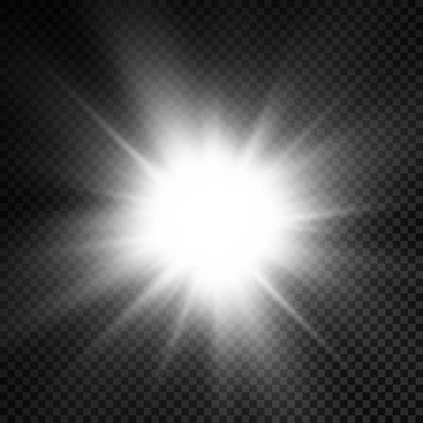 輝く星 輝く明るい星 透明な背景の白い輝く光のバースト 太陽光線 黄金の光の効果 光線で太陽のフレア ベクトル図 Eps — ストックベクタ