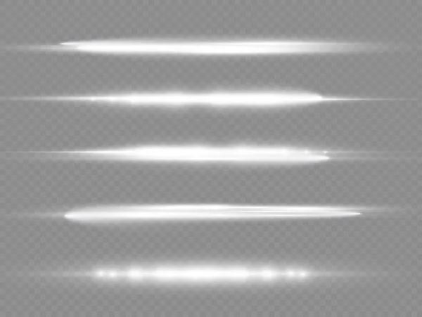Horizontale Lichtstrahlen Blitz Weiße Horizontale Linse Flares Pack Laserstrahlen Glühende — Stockvektor