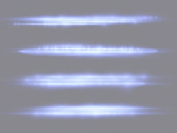 Οριζόντιες Ακτίνες Φωτός Φλας Μπλε Οριζόντιες Φωτοβολίδες Πακέτο Ακτίνες Λέιζερ — Διανυσματικό Αρχείο