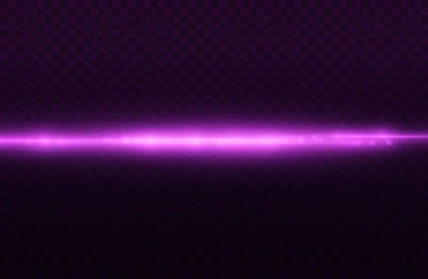 Horizontale Lichtstrahlen Blitz Lila Horizontale Linsenfackeln Packung Laserstrahlen Glühen Violette — Stockvektor