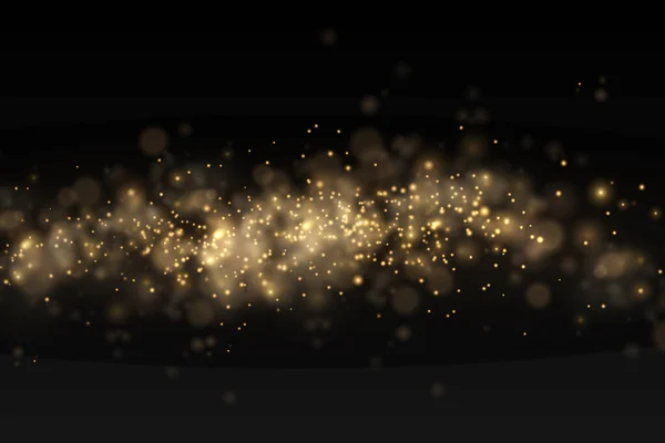 Funkelnde Goldene Magische Staubpartikel Bokeh Auf Schwarzem Hintergrund Weihnachtsfunkeln Lichteffekt — Stockvektor