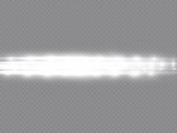 Horizontale Lichtstrahlen Blitzweißes Horizontales Linsenraketen Paket Laserstrahlen Glühende Weiße Linie — Stockvektor